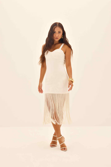 VESTIDO BUSTIER FRANJAS BORDADO FLORAL