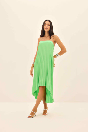 VESTIDO MULET FEMININO PLISSADO DE ALÇA ONÇA PRETA