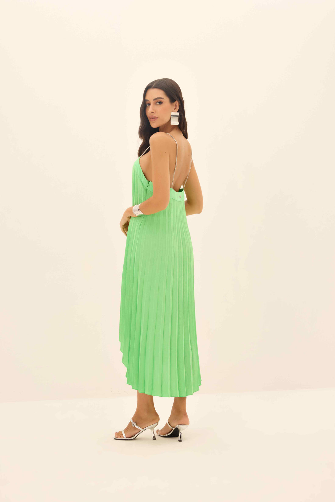 VESTIDO MULET FEMININO PLISSADO DE ALÇA ONÇA PRETA