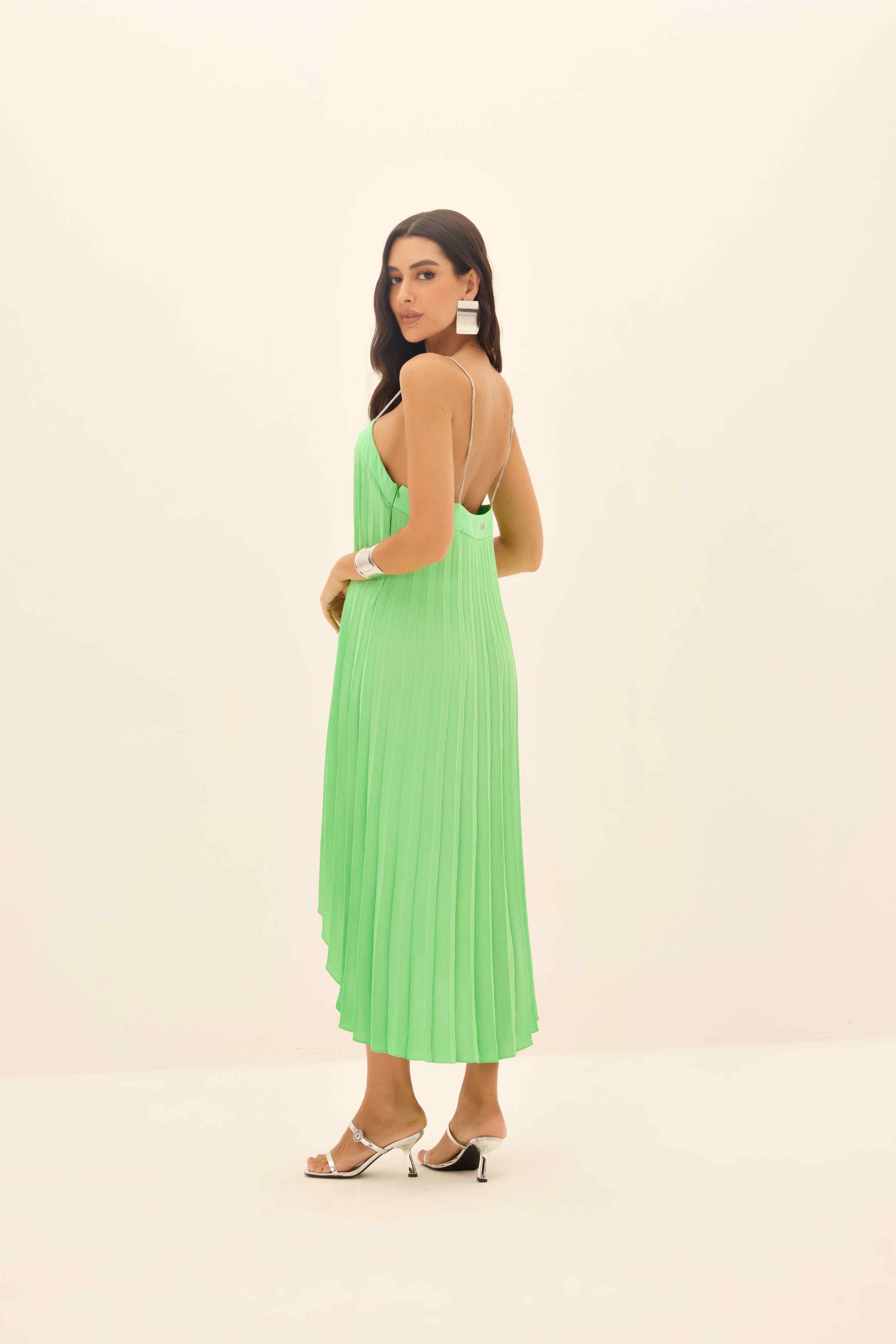 VESTIDO MULET FEMININO PLISSADO DE ALÇA ONÇA PRETA