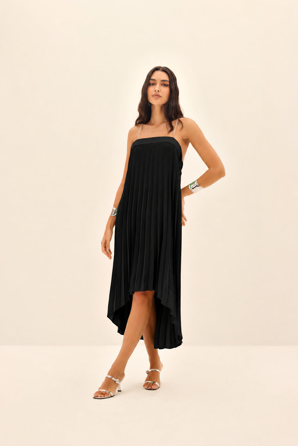 VESTIDO MULET FEMININO PLISSADO DE ALÇA