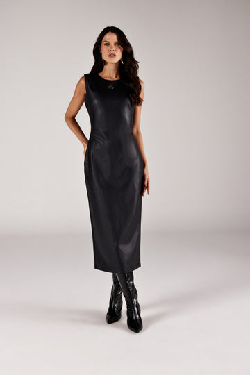 VESTIDO SUPER MIDI FEMININO REGATA ZÍPER COSTAS DE COURO ONÇA PRETA