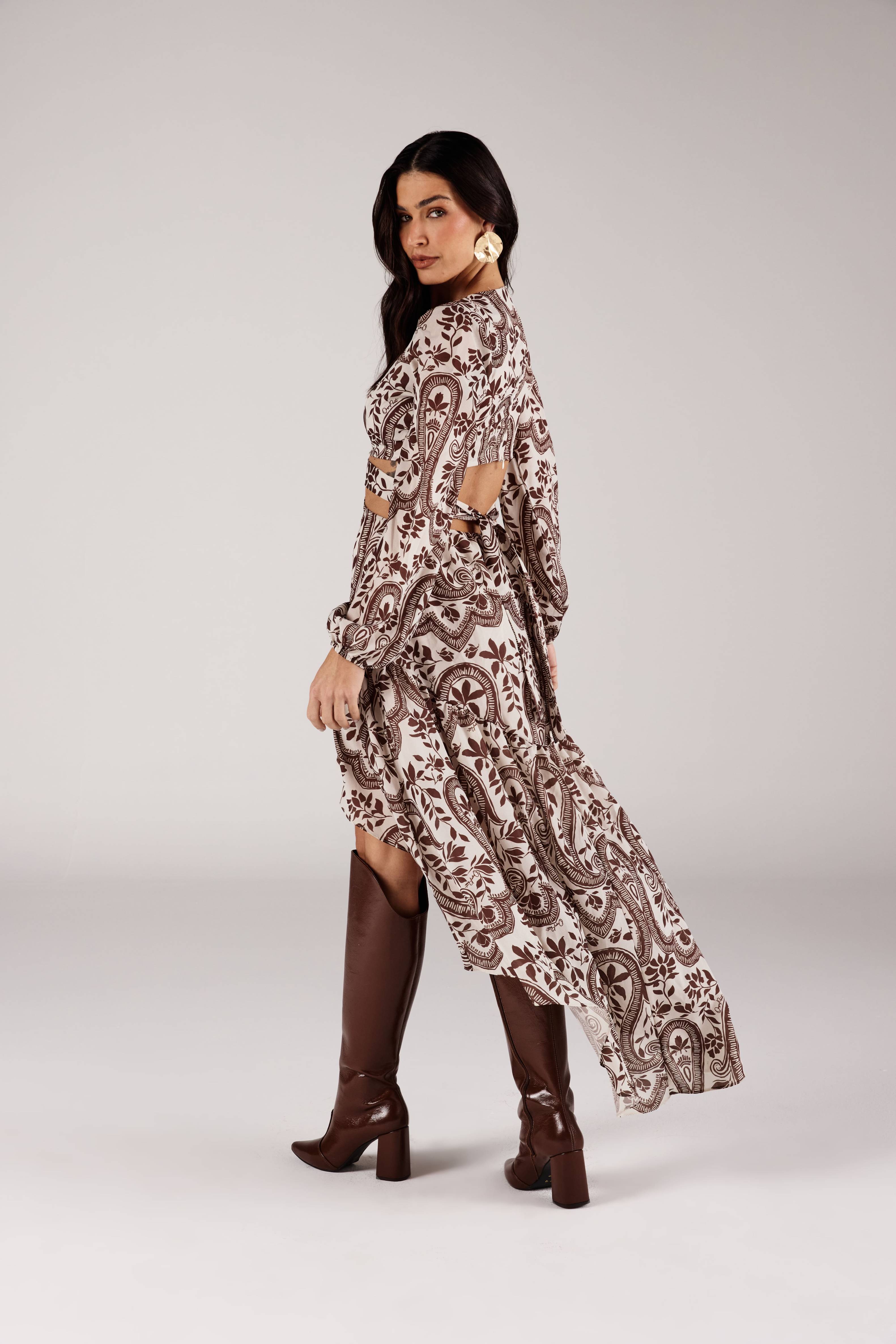 VESTIDO MULET FEMININO  BOHO ESTAMPADO ONÇA PRETA