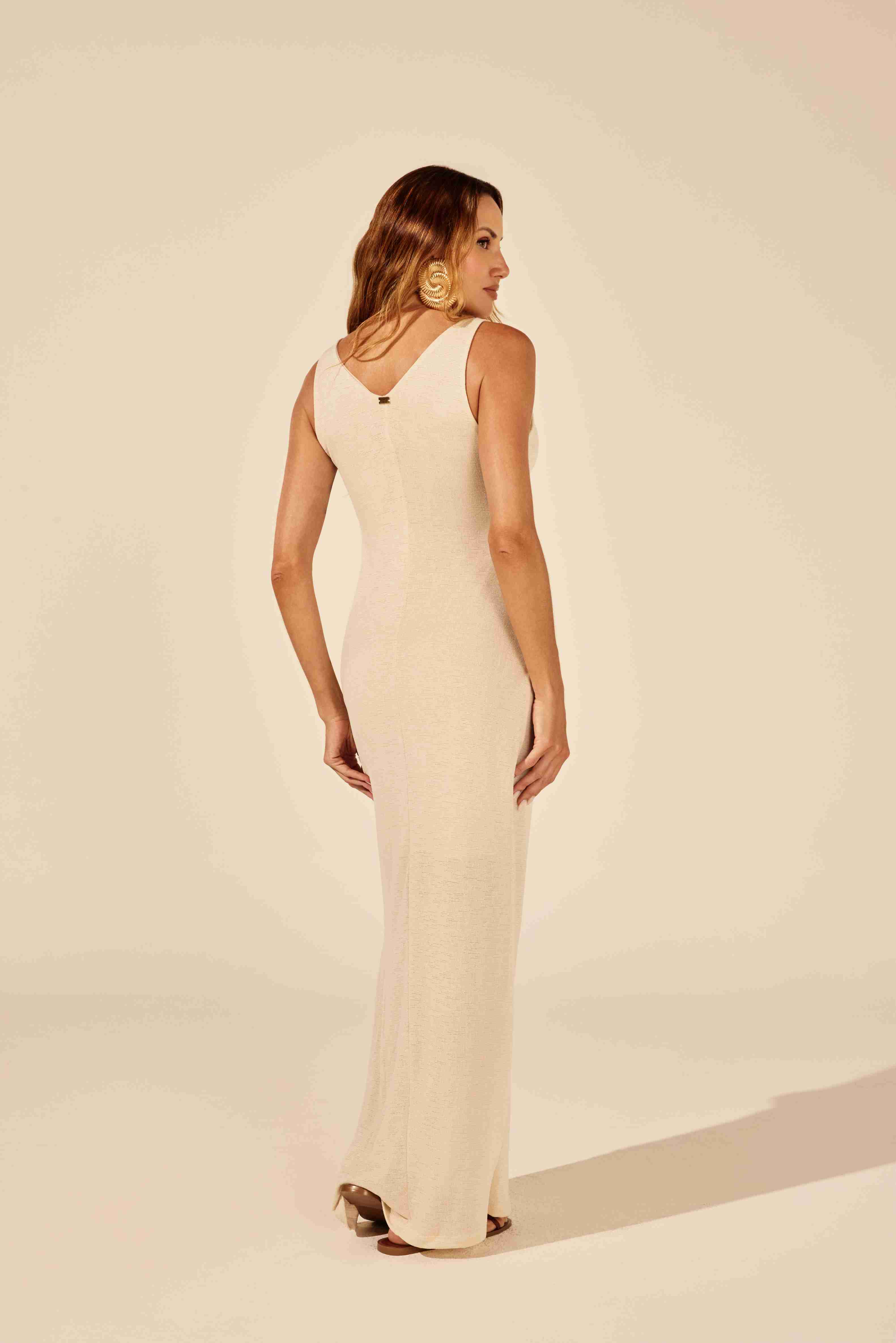VESTIDO LONGO FEMININO ALÇA DE CORRENTE ABS ONÇA PRETA