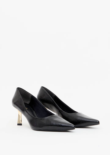 SCARPIN FECHADO VERNIZ SALTO DOURADO