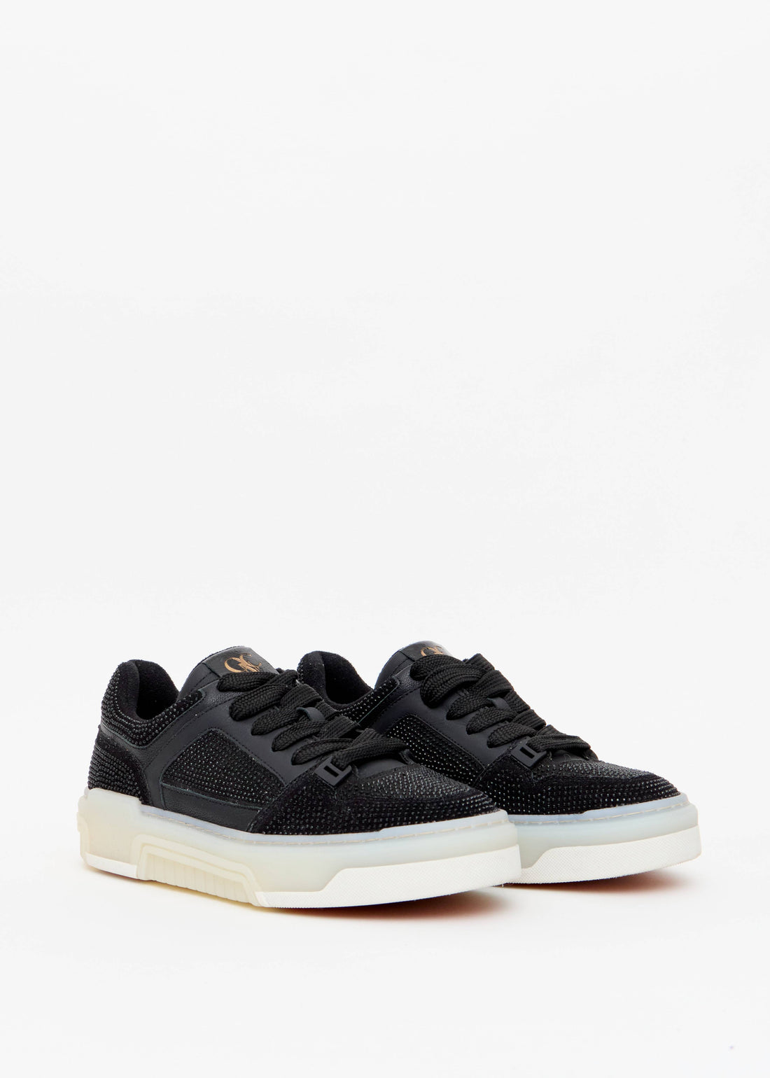 Tenis chunky camurca preto strass prata solado translucido Onça Preta