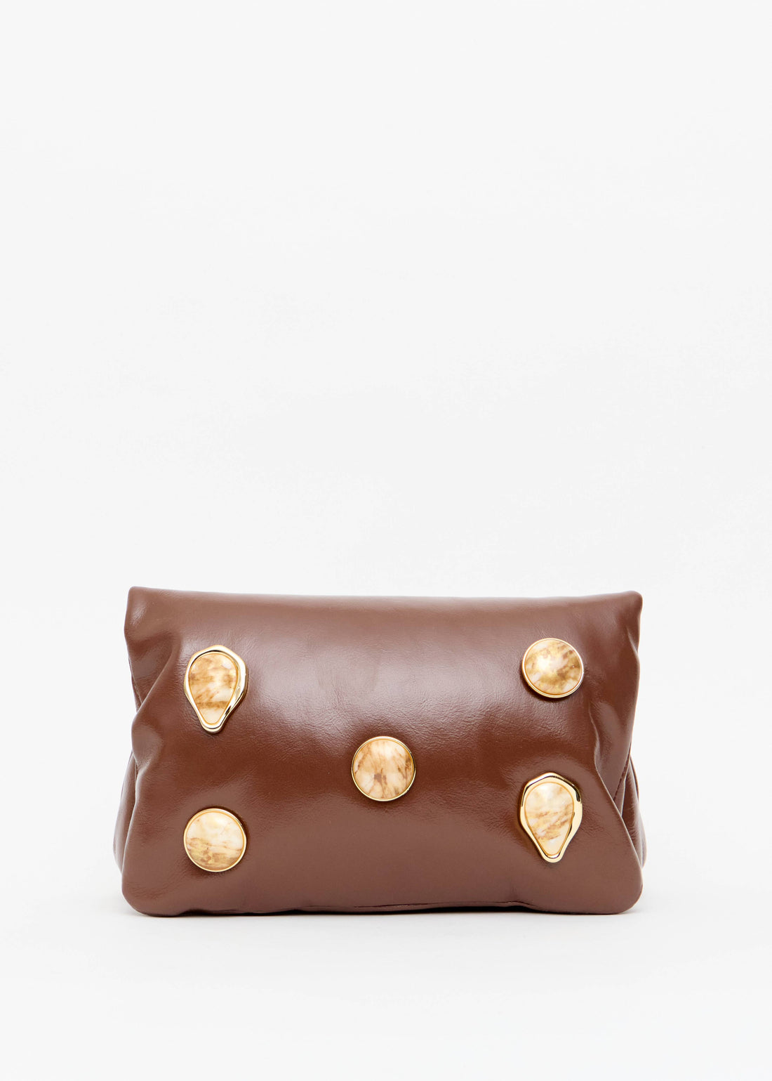 Bolsa tira colo pedraria caseina chocolate frente - Onça Preta