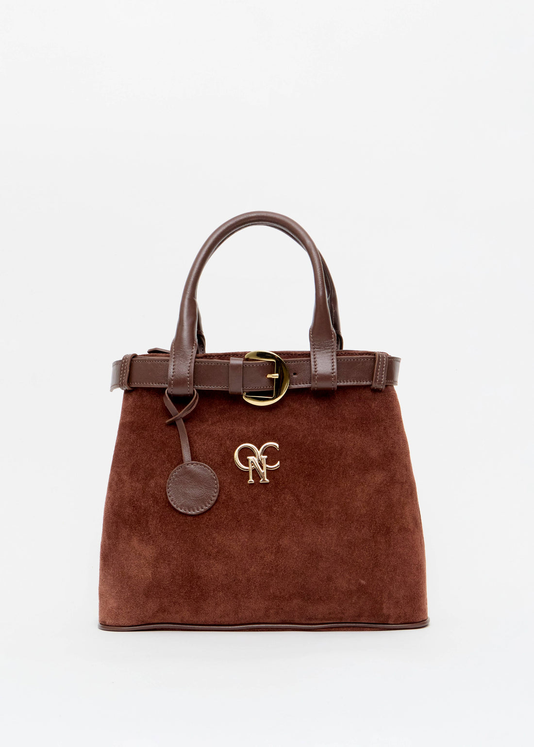 Bolsa feminina camurca tote dupla alca cafe charm dourado Onça Preta