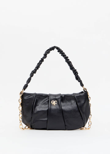 Bolsa feminina franzida preta monograma OP dourado Onça Preta
