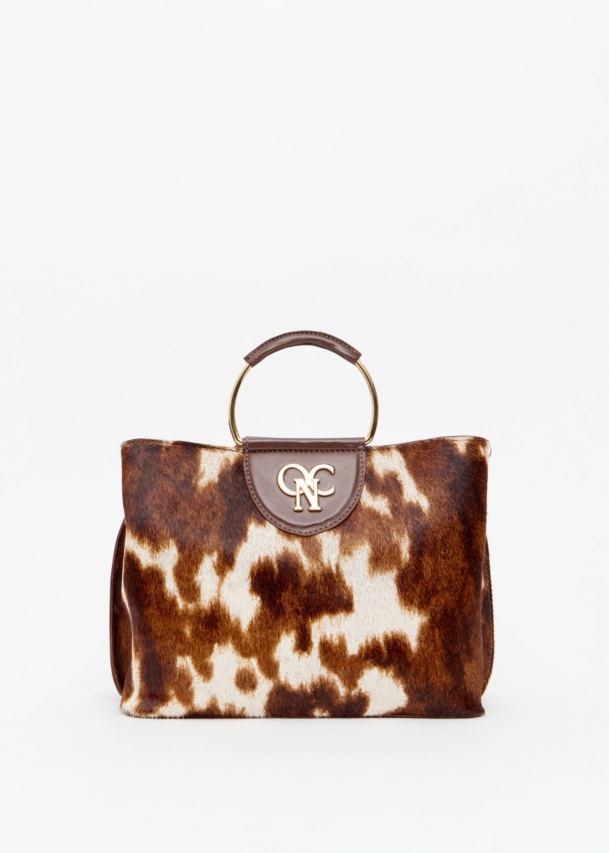 Bolsa feminina pelo animal print alca aro dourado look festa Onça Preta