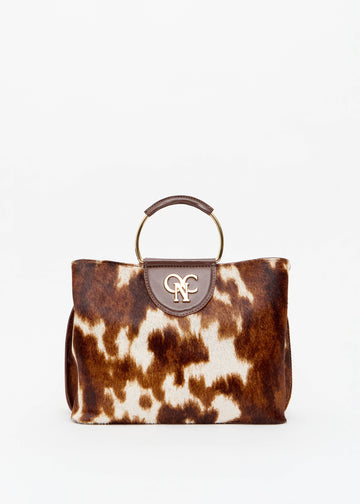 Bolsa feminina pelo animal print alca aro dourado look festa Onça Preta
