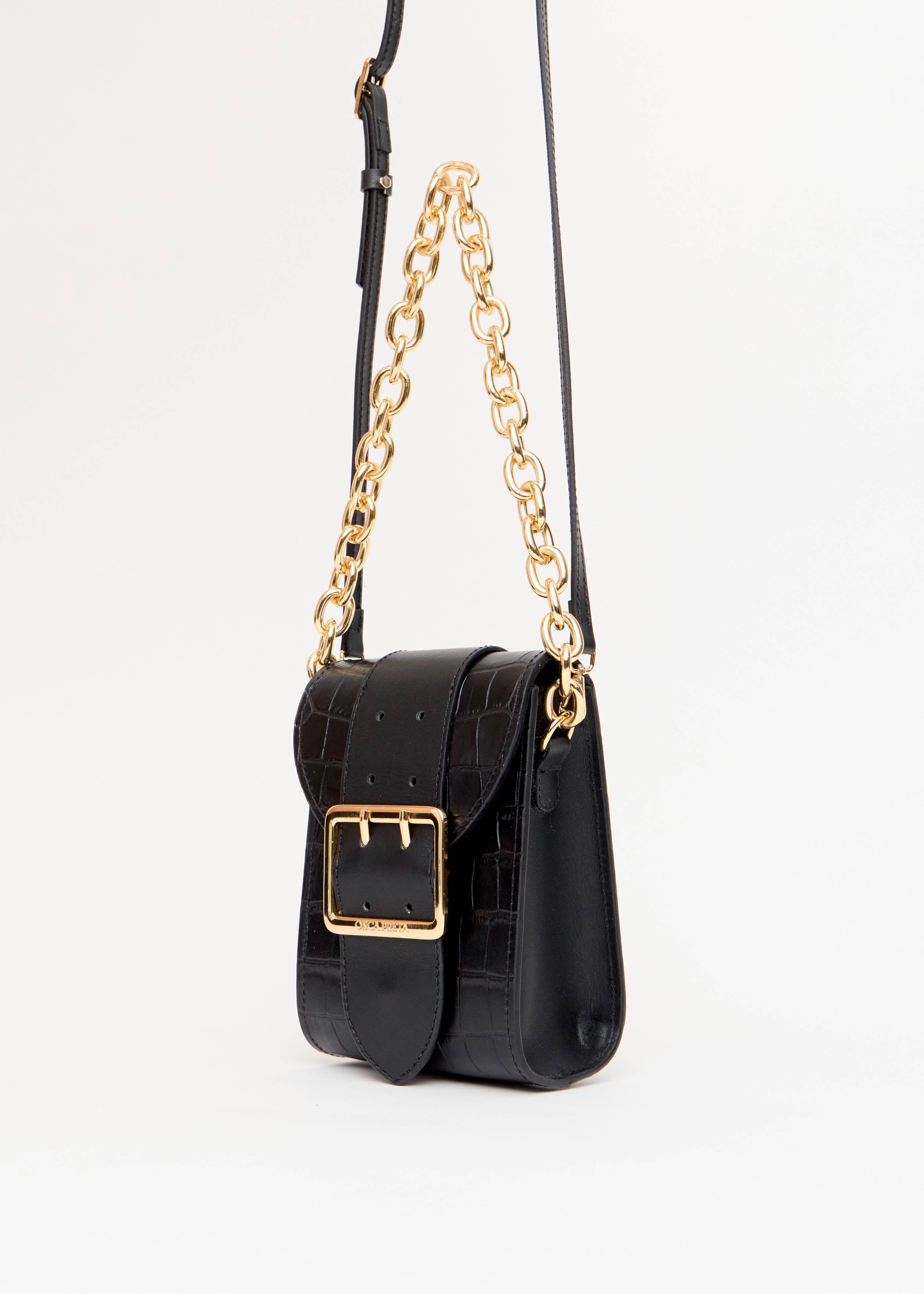 BOLSA BAG FEMININA FIVELA CROCO ONÇA PRETA