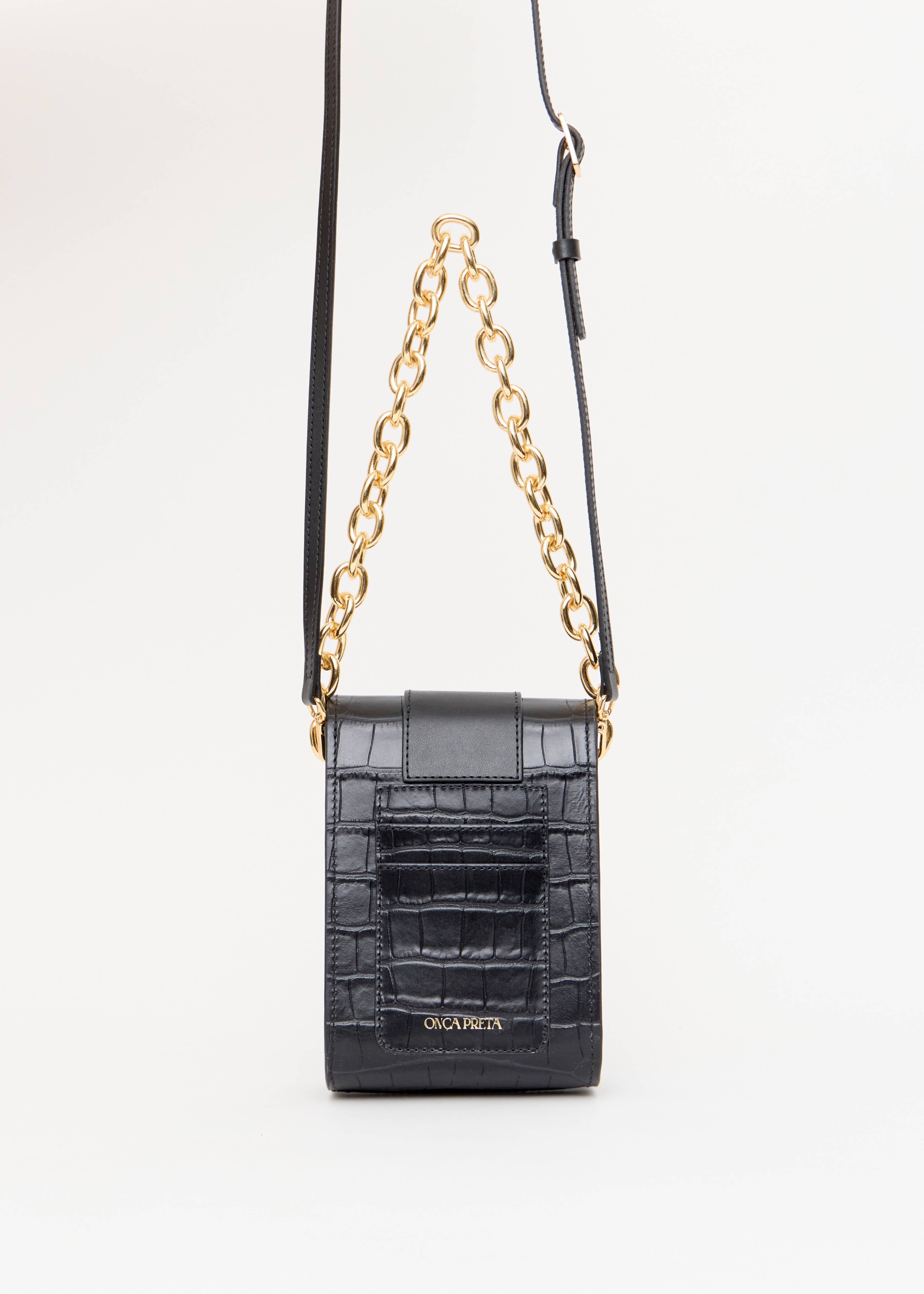 BOLSA BAG FEMININA FIVELA CROCO ONÇA PRETA