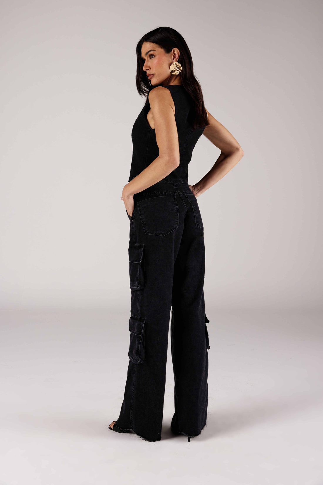 CALÇA RETA CARGO FEMININO STONE JEANS ONÇA PRETA