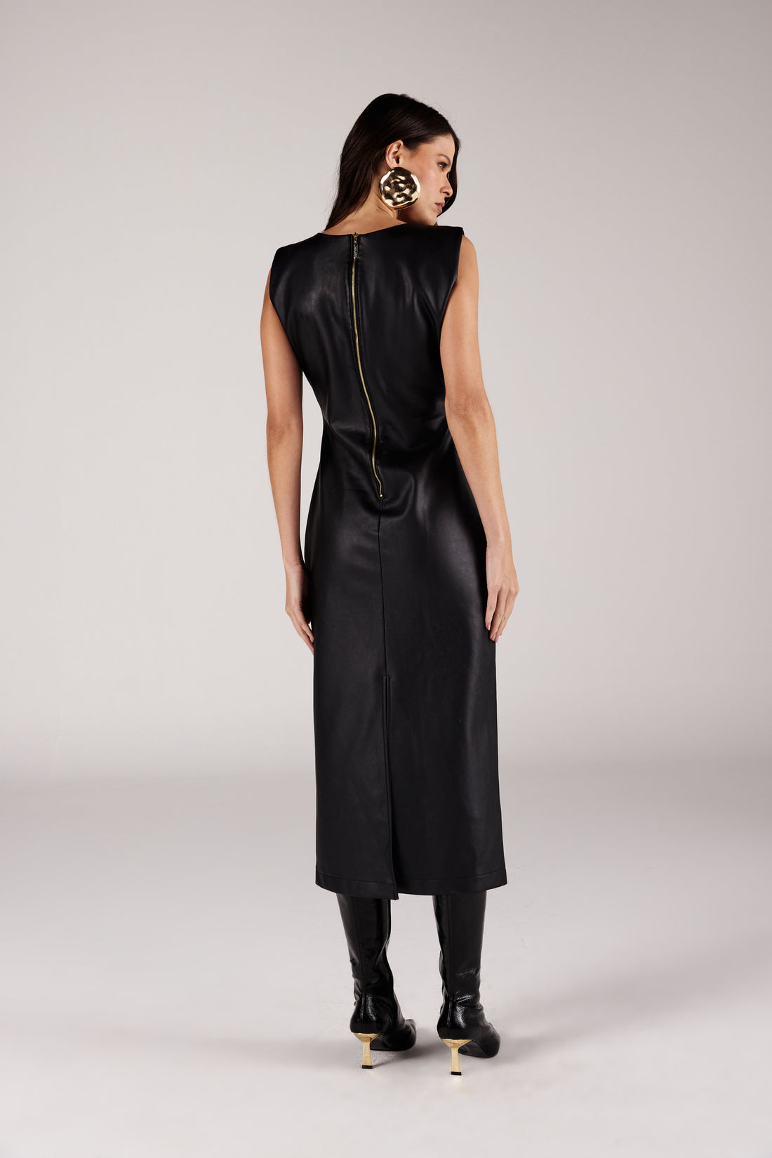 VESTIDO SUPER MIDI FEMININO REGATA ZÍPER COSTAS DE COURO ONÇA PRETA