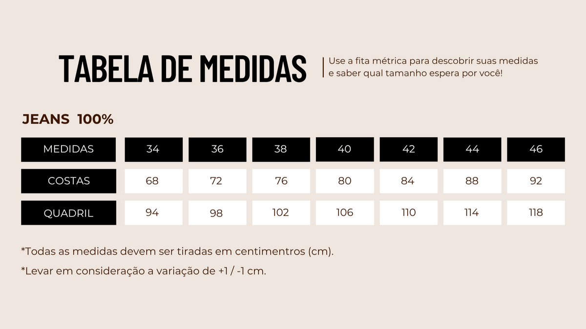 Jeans 100% — 34 a 46