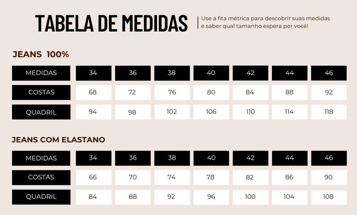 Jeans 100% — 34 a 46