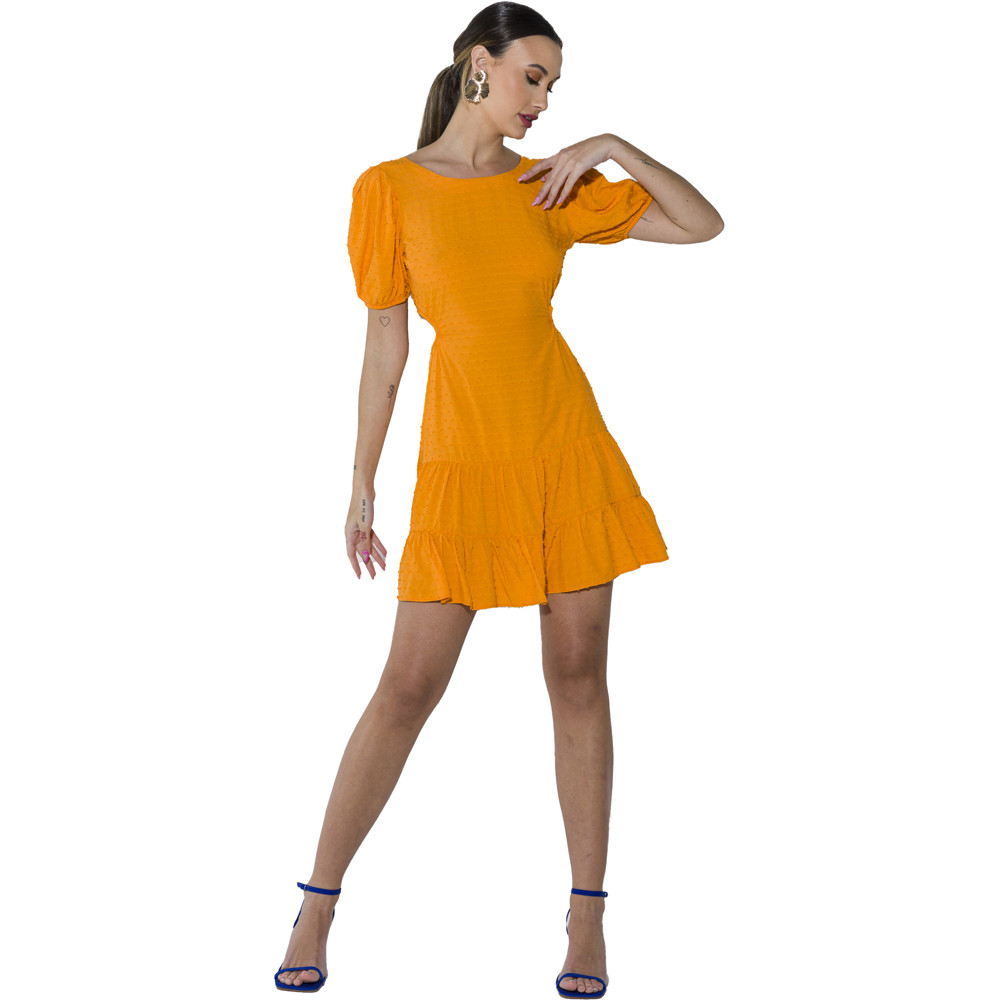 Vestido Curto Onça Preta Detalhe Av23 Laranja Feminino