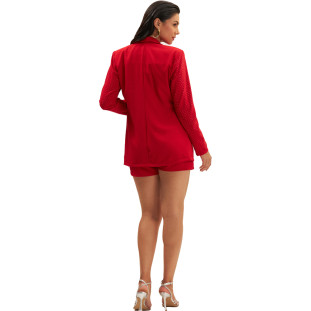 Blazer Onça Preta Oversized Strass Ve25 Vermelho Feminino