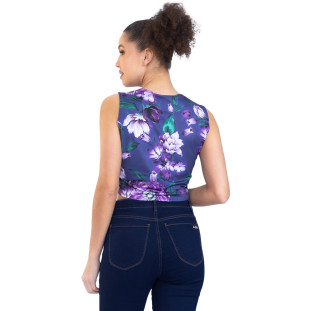 Regata Onça Preta Cropped Flower PR23 Roxo Feminino