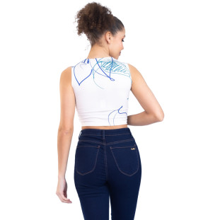 Regata Onça Preta Cropped PR23 Azul Feminino