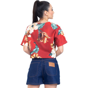 Tshirt Onça Preta Night Flower PR23 Vermelho Feminino