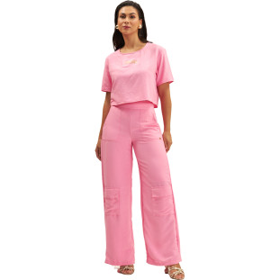 Camiseta Cropped Onça Preta Logo Ve25 Rosa Feminino