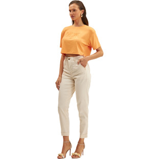 Camiseta Cropped Onça Preta Gola Alta Ve25 Laranja Feminino