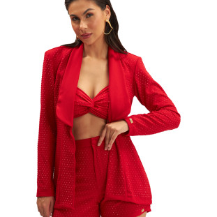 Blazer Onça Preta Oversized Strass Ve25 Vermelho Feminino