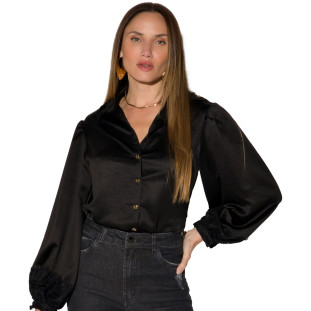 Camisa Onça Preta Detalhe Renda In24 Preto Feminino