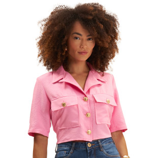 Camisa Cropped Onça Preta Manga Curta Ve25 Rosa Feminino