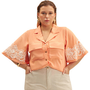 Camisa Onça Preta Manga Gode Curves Ve25 Laranja Feminino