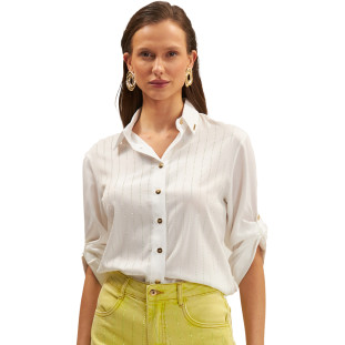 Camisa Onça Preta Risca Strass Ve25 Off White Feminino