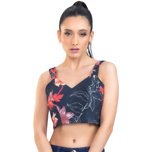 Regata Onça Preta Cropped Blush PR23 Preto Feminino