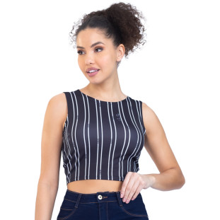 Regata Onça Preta Cropped Listras PR23 Preto Feminino