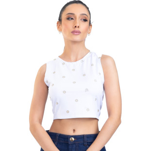 Regata Onça Preta Cropped Poa PR23 Preto Feminino