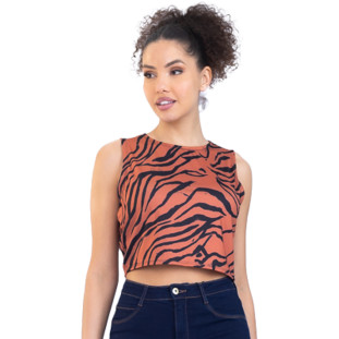 Regata Onça Preta Cropped PR23 Marrom Feminino