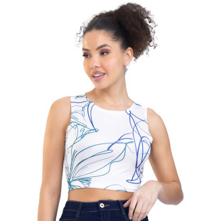 Regata Onça Preta Cropped PR23 Azul Feminino