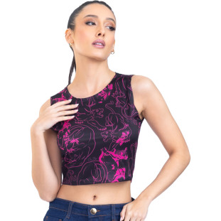 Regata Onça Preta Cropped PR23 Preto Feminino