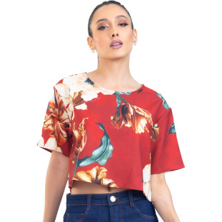 Tshirt Onça Preta Night Flower PR23 Vermelho Feminino