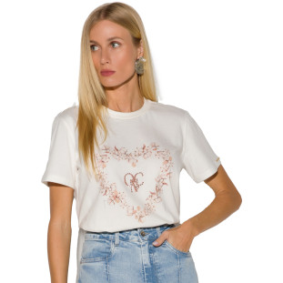 T-Shirt Onça Preta Flores Algodao In24 Off White Feminino