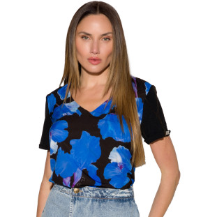 T-Shirt Onça Preta Floral Luxo In24 Azul Feminino