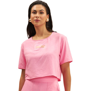 Camiseta Cropped Onça Preta Logo Ve25 Rosa Feminino