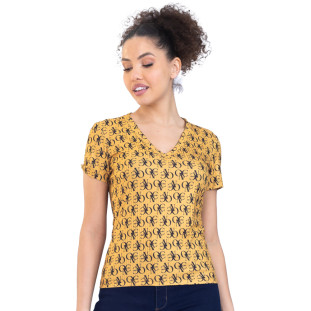 Tshirt Onça Preta Decote V IV23 Amarelo Feminino
